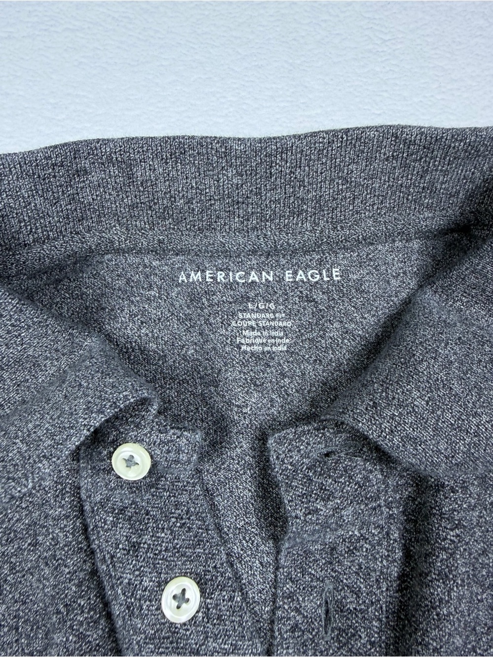 Men’s American Eagle Standard Fit Gray Polo Shirt - Size Large - 100% Cotton - Picture 3 of 7